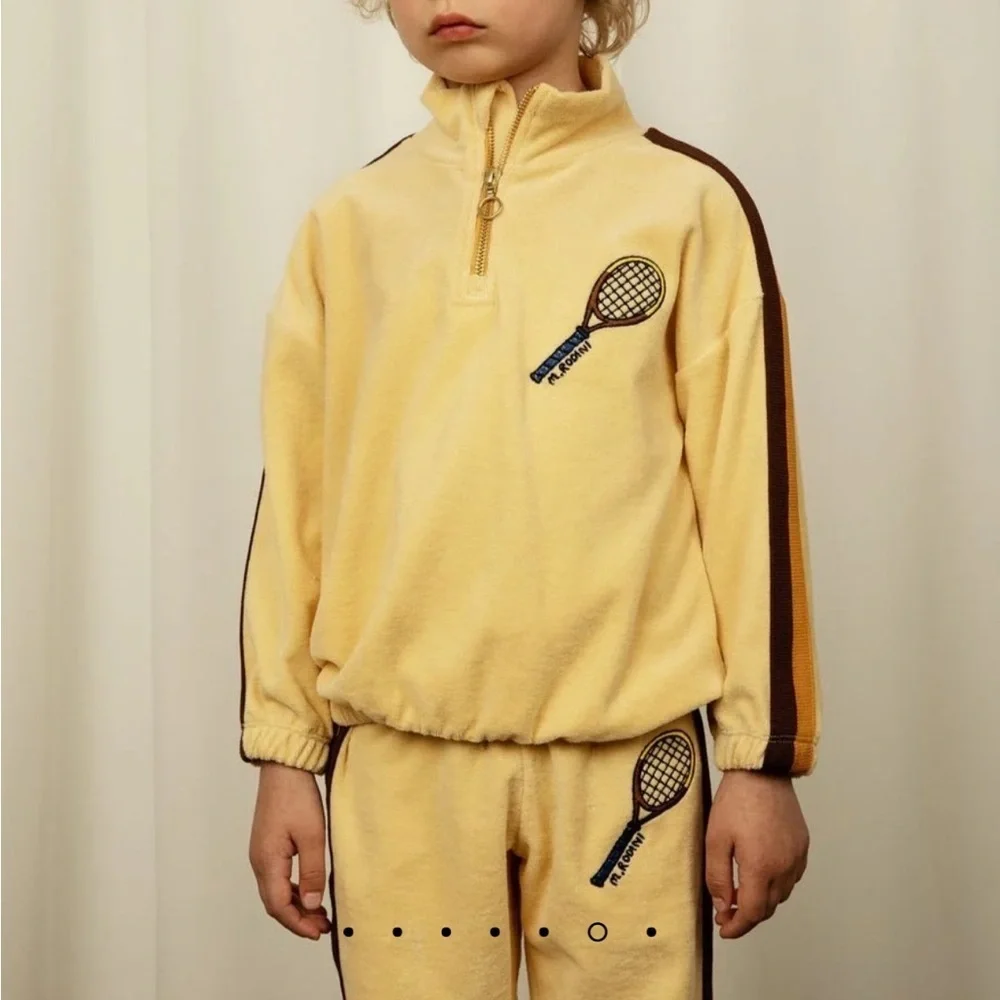 Mini Rodini Tennis Embroidered Half Zip Sweatshirt & Sweatpants Set 1.5-3 YRS